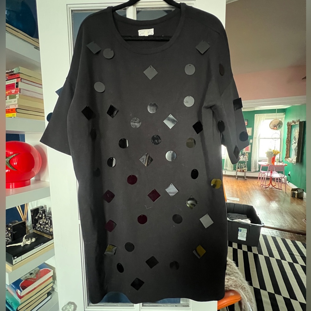 Black Geometric Sequin Pattern Sweatshirt Dress